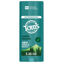 Tom's of Maine North Woods Antiperspirant for Men and Women, No Artificial Fragrances, 48-Hour Odor and Sweat Protection, 3.25 oz