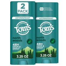 Tom's of Maine North Woods Antiperspirant for Men and Women, No Artificial Fragrances, 8-Hour Odor and Sweat Protection, 3.25 oz (2 Pack)