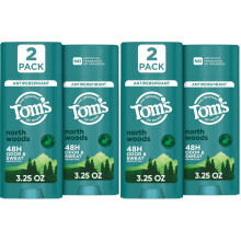 Tom's of Maine North Woods Antiperspirant Deodorant for Men and Women,48 HR Odor & Sweat Protection,Patchouli and Lavender Scent,3.25 oz,(Pack of 4)