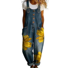 Salopette décontractée pour femme, combinaison en jean-Jaune XL