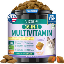 VICSOM Taurine for Cats & Cat Vitamins, 500 Crunchy Krill Chews