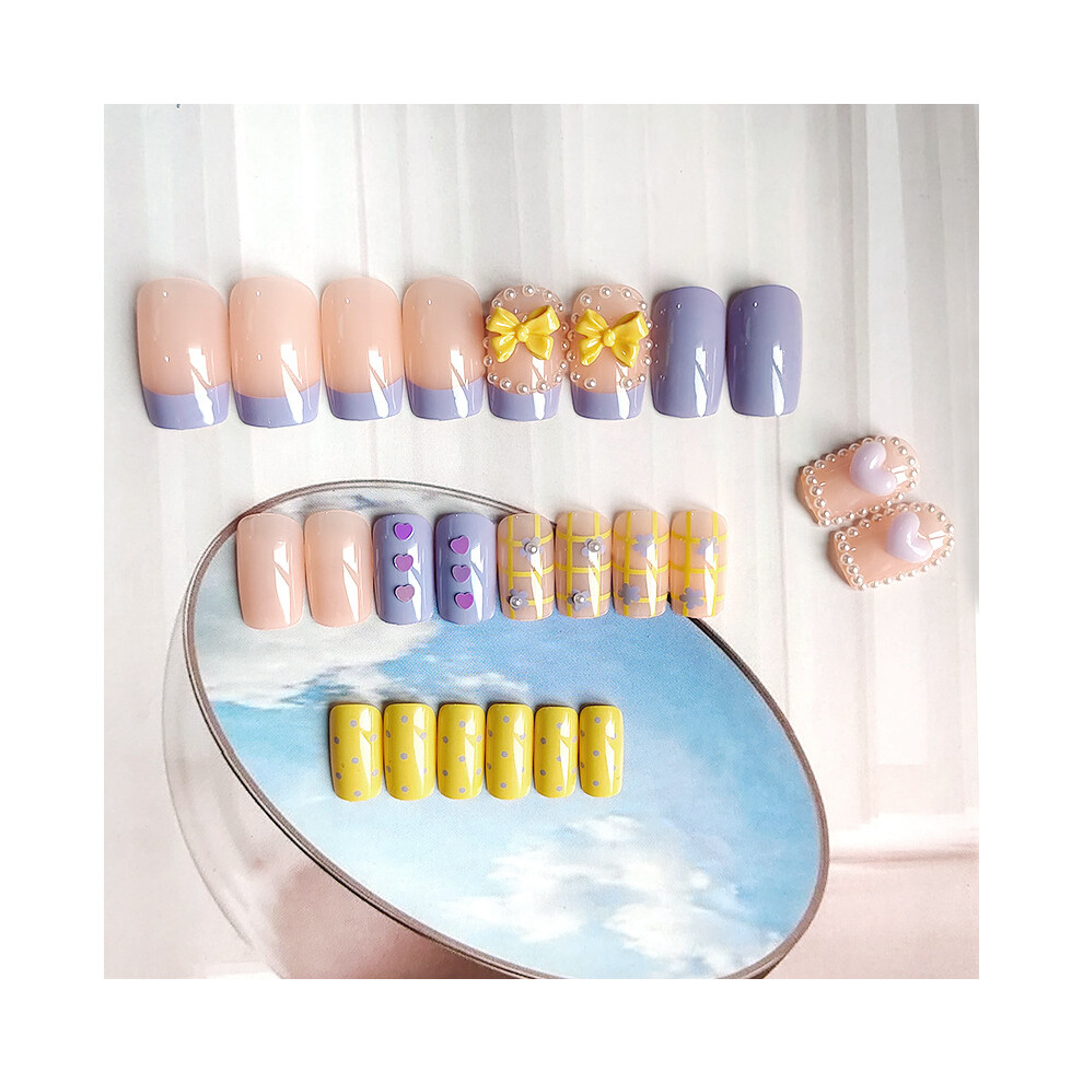 Reach-Tools 24Pcs Short Fake Nails With Beads & Bowknot Decor