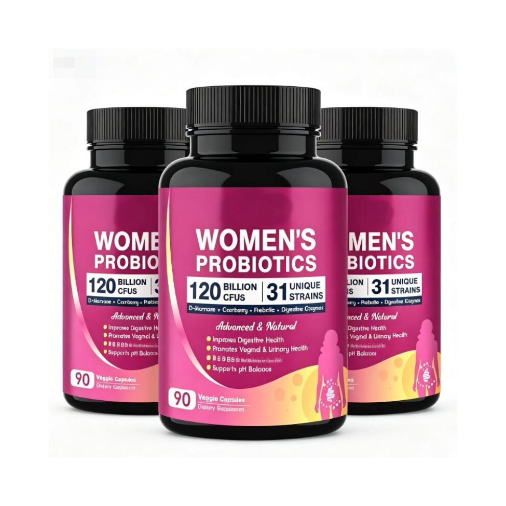 3 Packs Womenâs Probiotic 120 Billion CFU 31 Strains Capsules , Digestive & Intimate pH Urinary Tract Supportï¼90 Counts