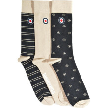 Lambretta Mens 3 Pack Target & Stripe Crew Socks - Navy/Stone - OS