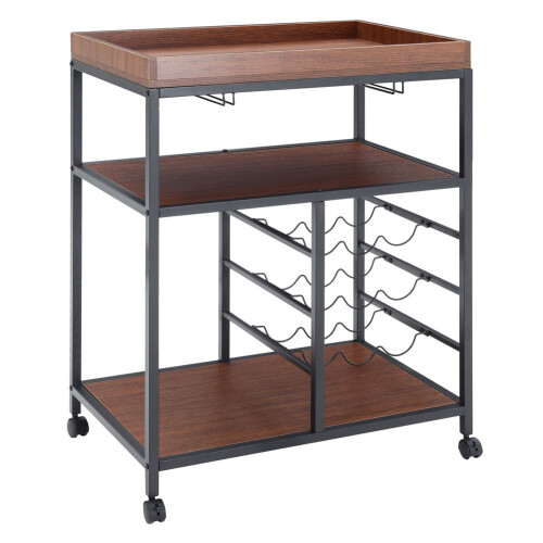 Rustic Bar Wooden Mobile Serving Cart with Wheels 1