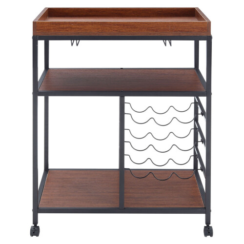 Rustic Bar Wooden Mobile Serving Cart with Wheels 2