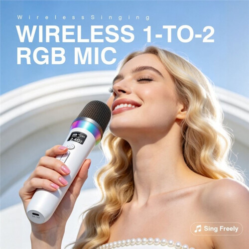 1 to 2 Wireless Microphone with Receiver  AI Speaker Microphone Multi Sound Effect Mixer System for Karaoke Black 1