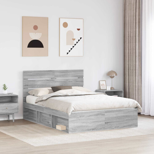 VidaXL vidaXL Bed Frame Grey Sonoma 150 x 200 cm Solid Pine Wood 1