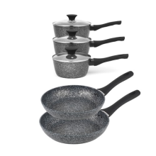 Salter Megastone 5-Piece Pot & Pan Set – Non-Stick, Induction, Glass Lids