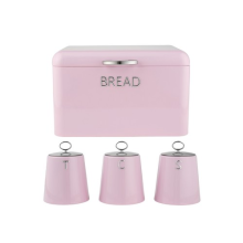 Salter Retro Pink Bread Bin & Canister Set: 4Pc Set, Embossed Lettering, Durable