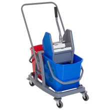 Chariot de nettoyage avec 2 seaux, chariot pour système de lavage à la serpillière avec 4 roues