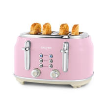 Salter Retro 4-Slice Toaster Wide Slot 6 Level Defrost Removable Crumb Tray Pink