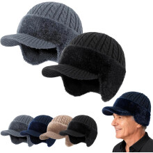 Baseball Beanie Fur-Lined Warm Knitted Hat with Ear Flaps