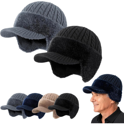 Baseball Beanie Fur-Lined Warm Knitted Hat with Ear Flaps