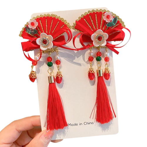 Polyester Hair Clips Red Festive Chinese New Year