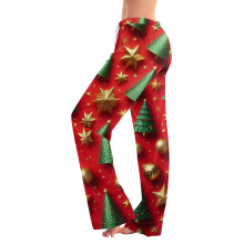 Women's Christmas Print Full-Length Pants Elastic Waist