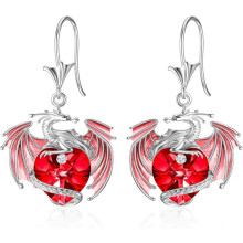 Dragon Earrings Sterling Silver Drop with Crystal