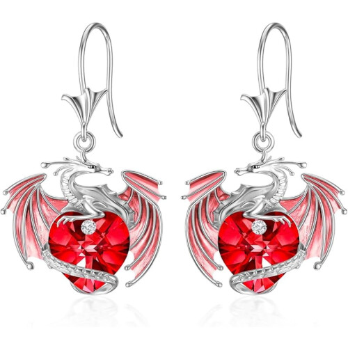 Dragon Earrings Sterling Silver Drop with Crystal