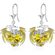 Dragon Earrings Sterling Silver Drop with Crystal