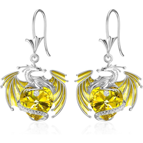 Dragon Earrings Sterling Silver Drop with Crystal
