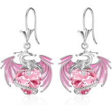 Dragon Earrings Sterling Silver Drop with Crystal
