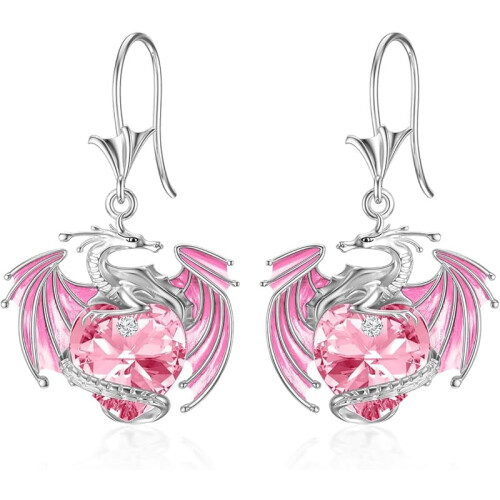 Dragon Earrings Sterling Silver Drop with Crystal