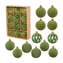 Flocked Velvet Christmas Ornaments Green 60mm 12-Pack