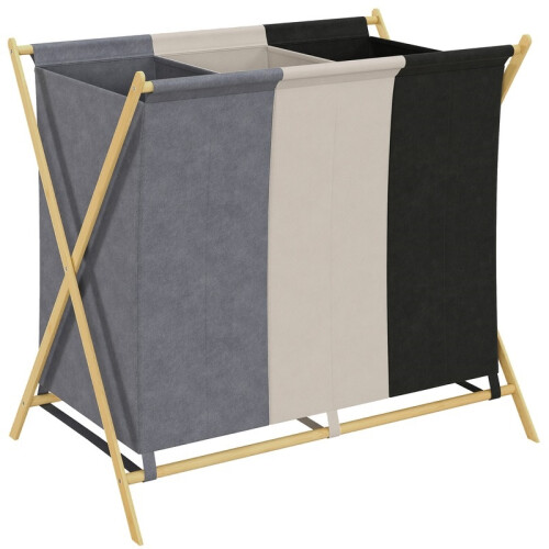 Panier à linge pliable à 3 compartiments, 129 L