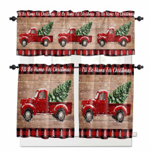 Christmas Kitchen Curtains and Valances Set Red Car Tree