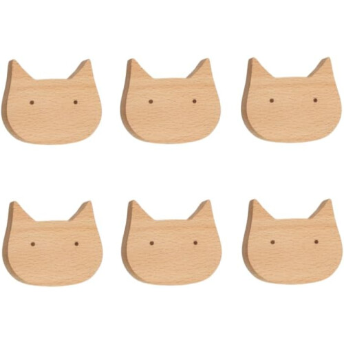 Wooden Furniture Knobs Kitten Puppy Bear Pattern 6 Pcs