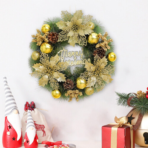 Gold Christmas Wreath Plastic 13 Inch