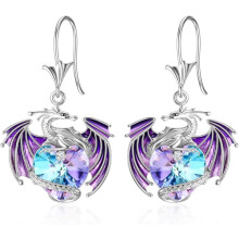 Dragon Earrings Sterling Silver Drop with Crystal