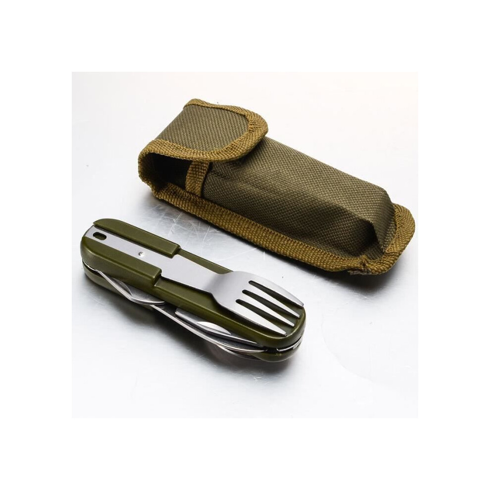 Multifunction Stainless Steel Camping Cutlery Set With Carry Pouch, Folding Spoon, Fork And Knife For Outdoor 9310219034910