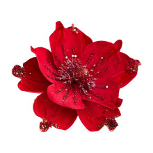 Red Magnolia Floral Picks Glitter Velvet Poinsettia 12 pcs