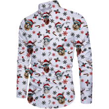 Camisa Navideña para Hombre con Estampado de Reno y Alpaca Casual Blanca L — ropa fiesta hombre, camisa slim fit