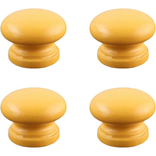 Drawer Knobs Wooden Lotus Shape Yellow 4 Pcs