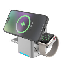 3-in-1-Ladestation mit kabelloser Ladefunktion, 15 W Qi2-Schnellladefunktion, kompatibel mit iPhone 17, 16, 15, 13, 12, AirPods und App