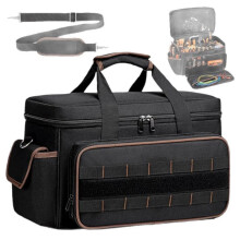Gereedschapstas voor heren, 43 cm, met schouderriem, meerdere vakken, 900D Oxford-stof, zwarte organizer voor monteurs