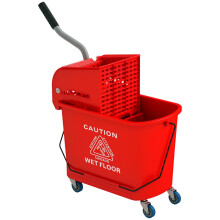 Seau à serpillière de 20 L avec essoreuse, roues et poignée, en plastique rouge