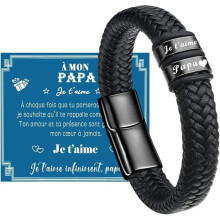 Vatertagsgeschenk für Papa, Lederarmband mit eingraviertem „Ich liebe dich“, Geschenkbox für Weihnachten und besondere Anlässe