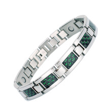 Herren-Gliederarmband aus Titanstahl und Kohlefaser, silberfarben mit grünen Fasern, langlebiger Handgelenkschmuck