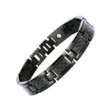 Herren-Gliederarmband, Titanstahl und Kohlefaser, Mattschwarz, langlebiger und stilvoller Handgelenkschmuck