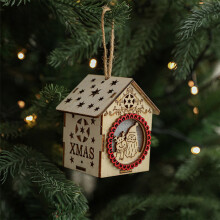 Wooden Christmas Cabin Ornament with LED Lights