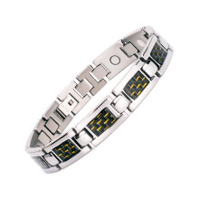 Herren-Gliederarmband aus Titanstahl und Kohlefaser, Silber und Gelb, stilvoller und langlebiger Handgelenkschmuck
