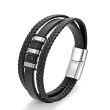 Herren-Lederarmband, Silber, eleganter Handgelenkschmuck, Geburtstagsgeschenk für Ehemann oder Freund, verstellbare Passform