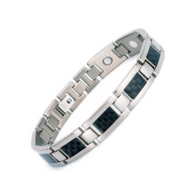 Herren-Gliederarmband aus Titanstahl und Kohlefaser, Schwarz-Silber, robustes Armband