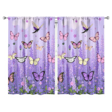 Purple lavender flower blackout curtains 2 panels 52x84