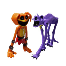 Set mit 2 lächelnden Tierfiguren, Katzennapf und Hundstag, Cartoon-Monster-Sammelfiguren im Anime-Stil für Kinder