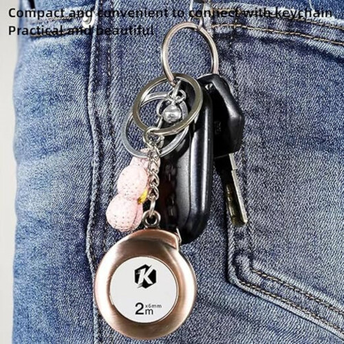 Mini Multipurpose Keychain Retractable Tape Measure, 2 m Silver Compact Portable Measuring Tool 1
