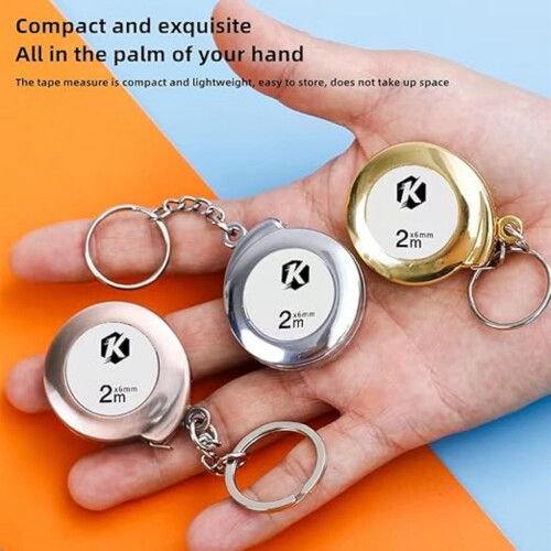 Mini Multipurpose Keychain Retractable Tape Measure, 2 m Silver Compact Portable Measuring Tool 2
